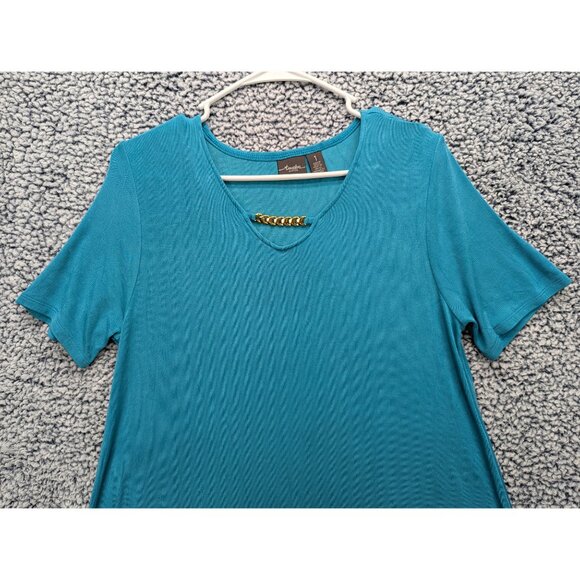 Chicos Travelers Asymmetrical Mini Dress Womens M Travel Vacation Resort Blue - Picture 3 of 10